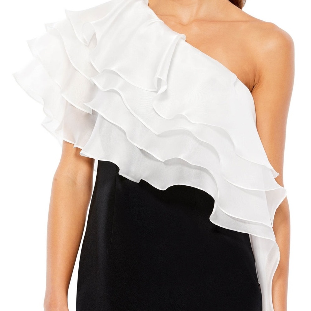 Mac Duggal One-Shoulder Black and White Dress